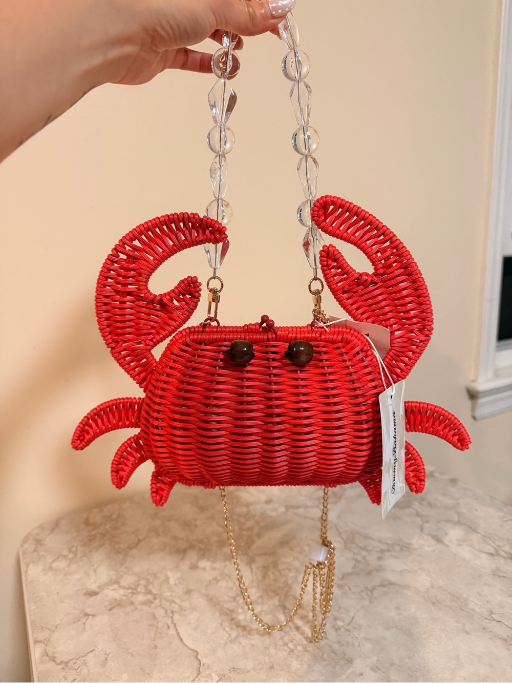 New Tommy Bahama Red Crab Woven Shoulder Bag